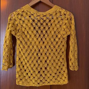 Vintage Crochet Mustard Yellow Cardigan