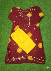Ethnic Maroon & Yellow Kurta Set