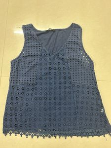 Blue Eyelet Sleeveless Top