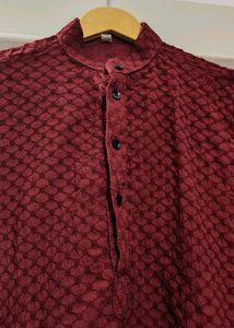 Maroon Textured Kurta