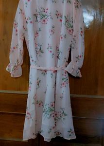 Floral Print Pink Dress with adjustable belt