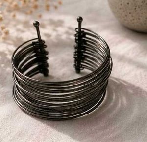 Stylish Black Metal Cuff Bracelets Set