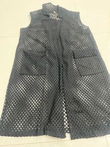 Chic Black Mesh Sleeveless Duster