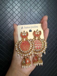 Red & Gold Jhumka Earrings
