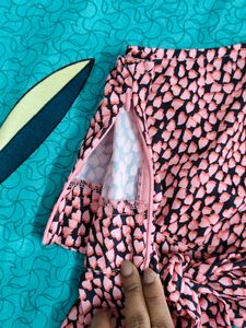 Pink Heart Print Tie-Front Crop Top