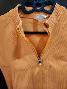 Orange Quarter Zip Long Sleeve Top