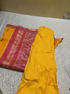 Vibrant Yellow Silk Saree with Peticoat