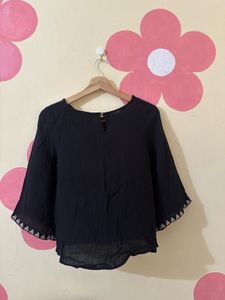 Embroidered Black Boho Blouse