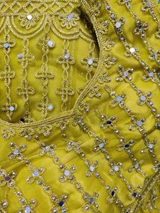Mehndi Color - Fully Stitched Net Lehnga