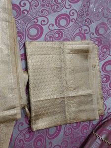 Golden Tissue Silk Saree with unstitched Blouse+ f