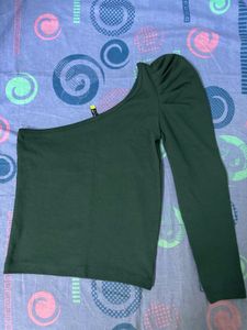 Dark Green One-Shoulder Crop Top