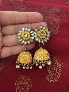 Yellow Floral Jhumka Earrings