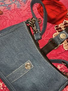 Denim Shoulder Bag with Chain