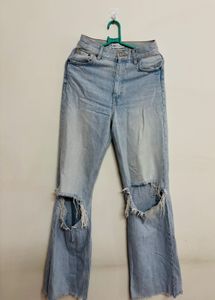 Light Wash Ripped Flare Jeans
