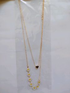 Flower Design Pendant Double Chain Necklace