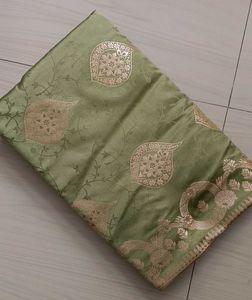 Elegant Green Saree with Gold Embroidery