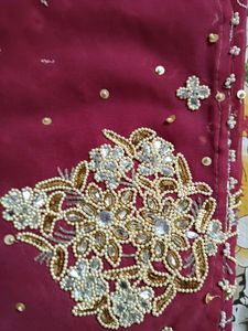 Magenta And Cream Heavy Pearl Saree