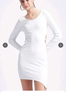 ribbed Chic White Cut-Out Bodycon Dress