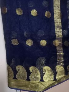 Dark Blue Colour Woven Floral Print Banarsi Dupatt