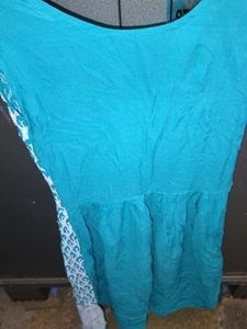 Teal &amp; White Embroidered Kurti