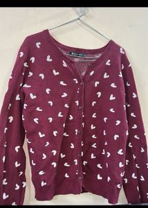 Burgundy Heart Print Cardigan