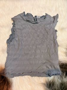 Gray Ruffle Trim Tank Top