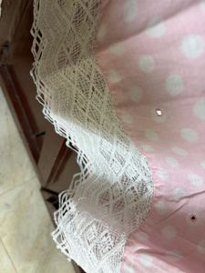 Pink Polka Dot Kurta set with organza dupatta