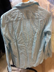 Blue Gingham Seersucker Button-Up Shirt