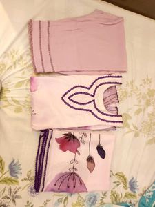masleen cotton Kurta pant with dupatta lavender