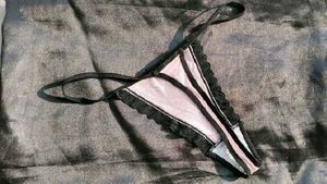 Pink G-String with Black Lace Trim