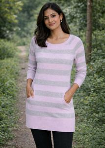 Striped Sweater Dress with Pockets