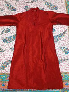 Red Silk Kurta with Black Dhoti – Men