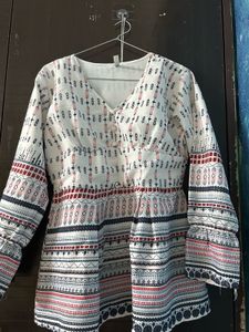 Boho Print V-Neck Peplum Kurta