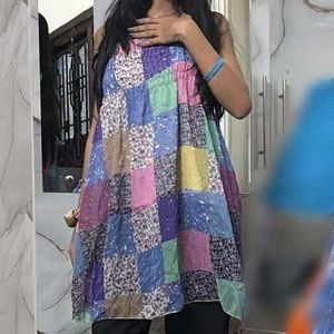 Boho Patchwork Smocked Maxi Dress