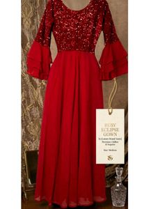 Red Sequin Sleeve Maxi Dress