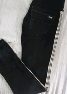 Girls Black Jeans with White Stripe