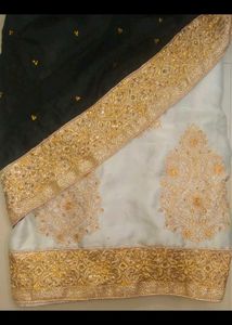 Elegant Black and White Embroidered Saree