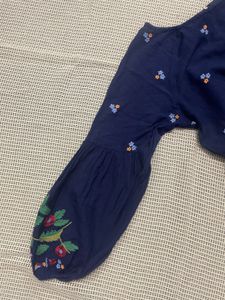 Zara Embroidered Navy Blue Blouse