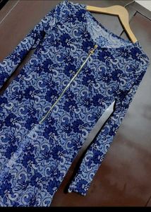 Navy Blue Printed Long Shrug For 34 Bust