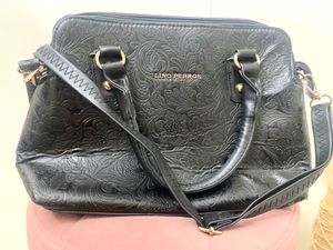 Embossed Floral Black Handbag