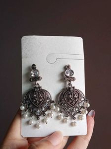 Oxidised Jhumka Earrings with Pearls