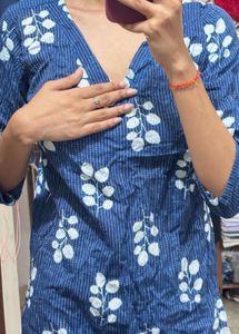 Blue Leaf Print Kurta