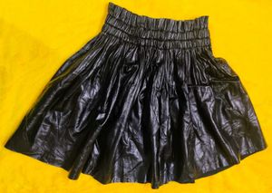Black Faux Leather Gathered Skirt