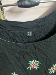 Black Floral Print Kurta
