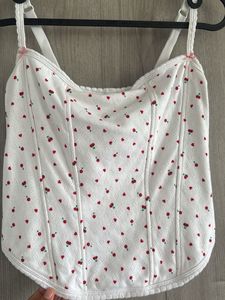 Cute White Corset Top with Cherry Print