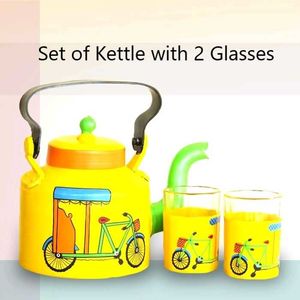 Hand-Painted Traditional Yellow Tea Kettle w 2