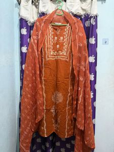 Orange Embroidered Kurta Set