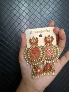 Red &amp; Gold Jhumka Earrings