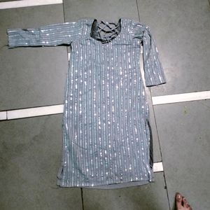 Grey Colour Full Pair Sequence Kurta Plazo And Du
