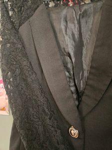 Elegant Black Lace Sleeve Blazer